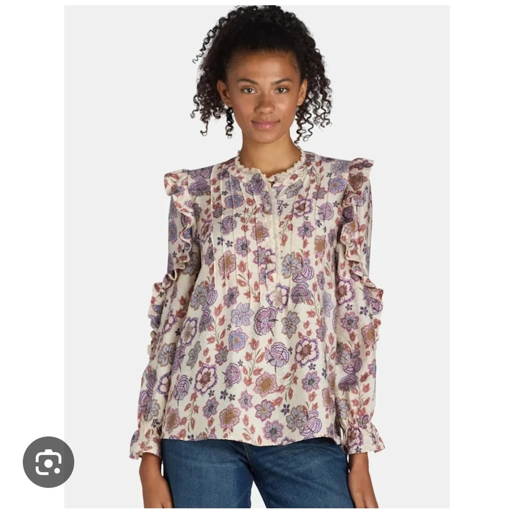 The‎ Pioneer Woman Floral Ruffle Romantic Boho Lace Trim Blouse Medium Purple